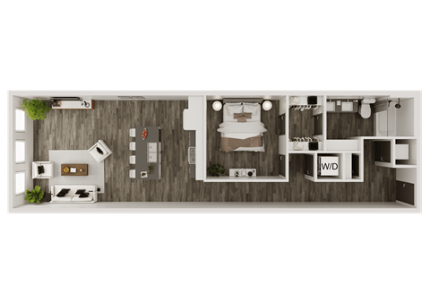 a floor plan of a bedroom with a bathroom and a living room
